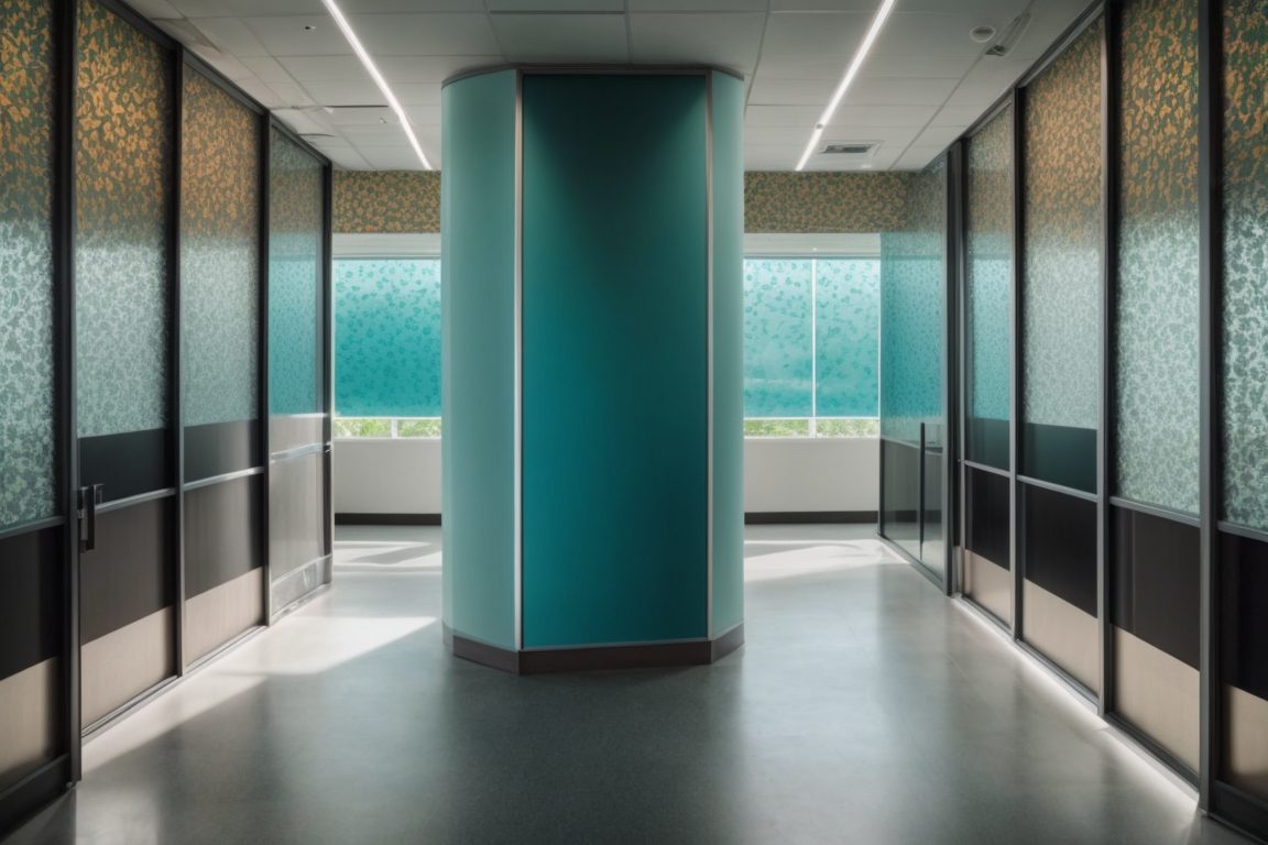 Miami office with patterned window film reducing glare and enhancing aesthetics