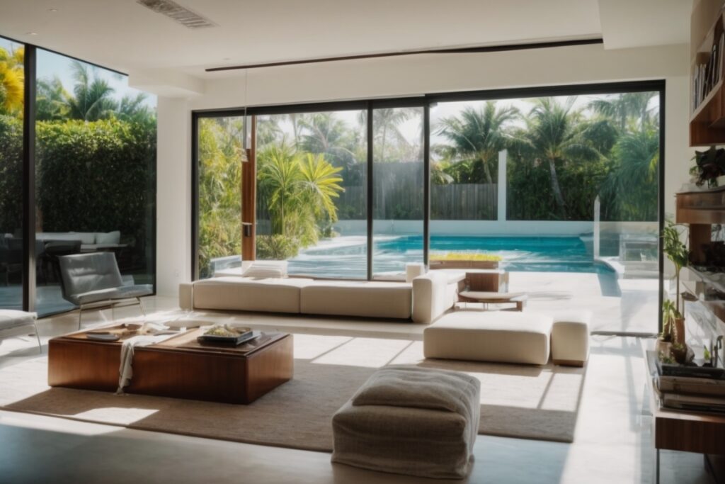 Miami home interior with solar control window film, cool and shaded