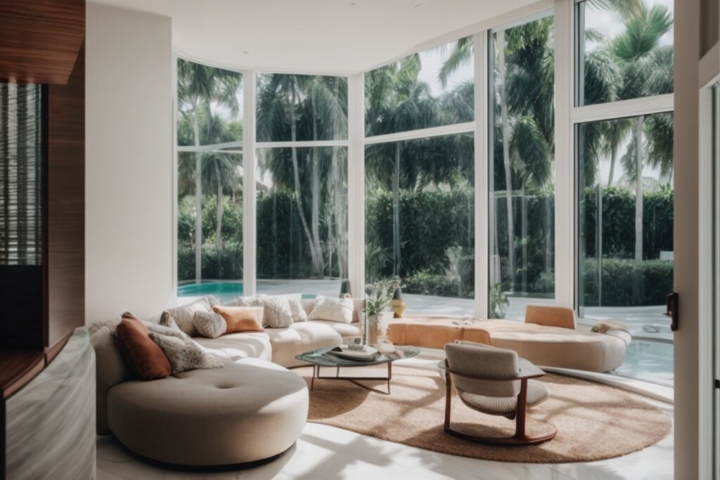 Miami home interior with textured window film for privacy and style