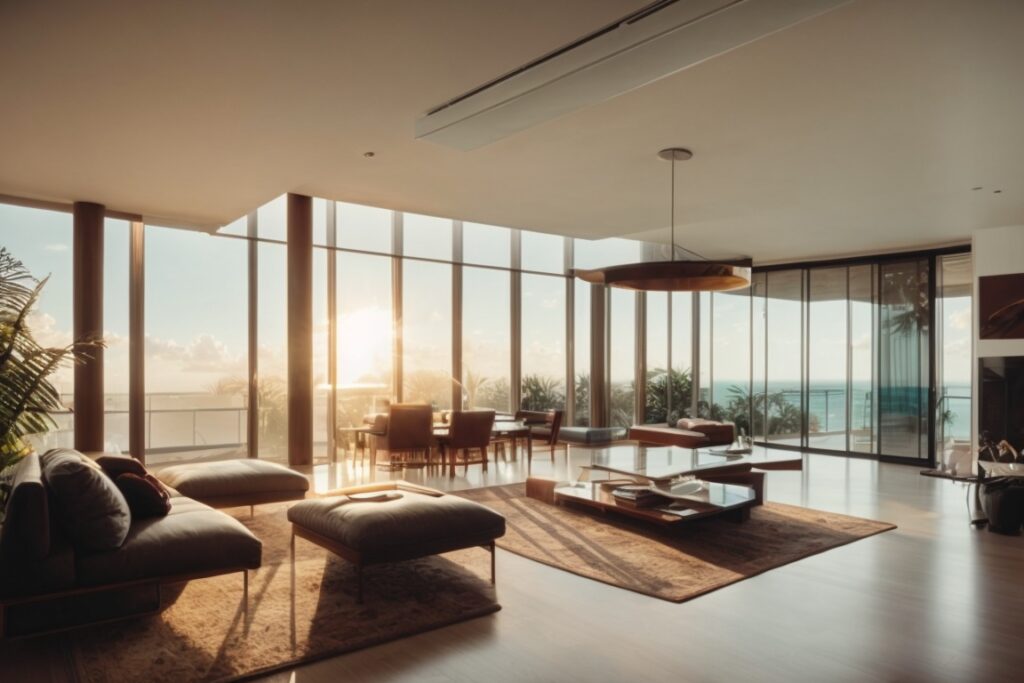 Miami home interior with sunlight filtered through glare window film