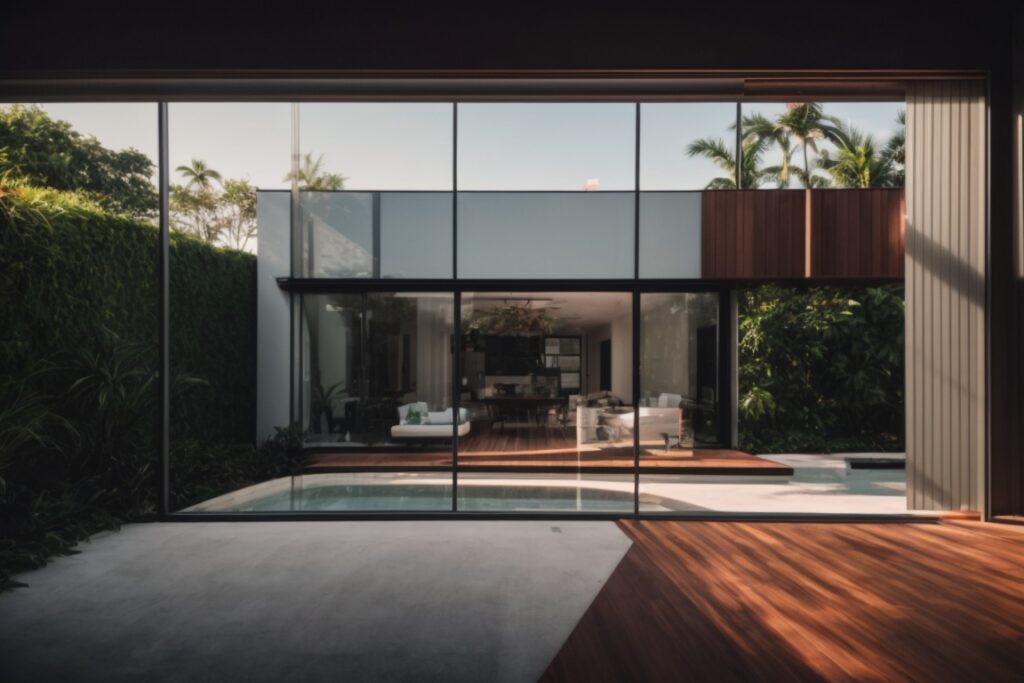 Miami home with reflective thermal window film, combating intense sunlight and heat