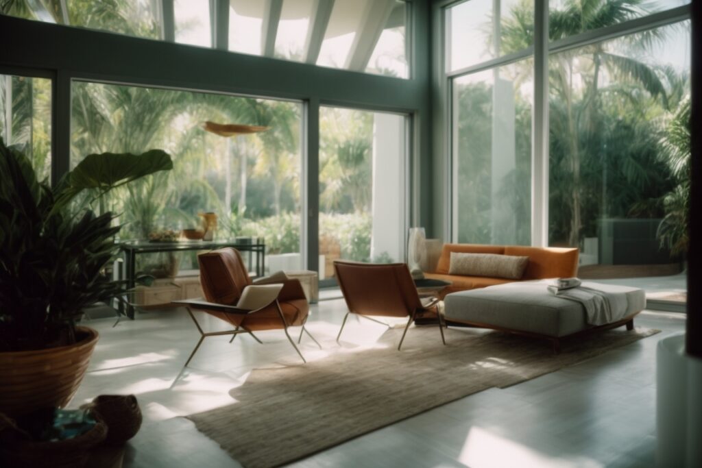 Miami home interior with UV window film blocking sunlight
