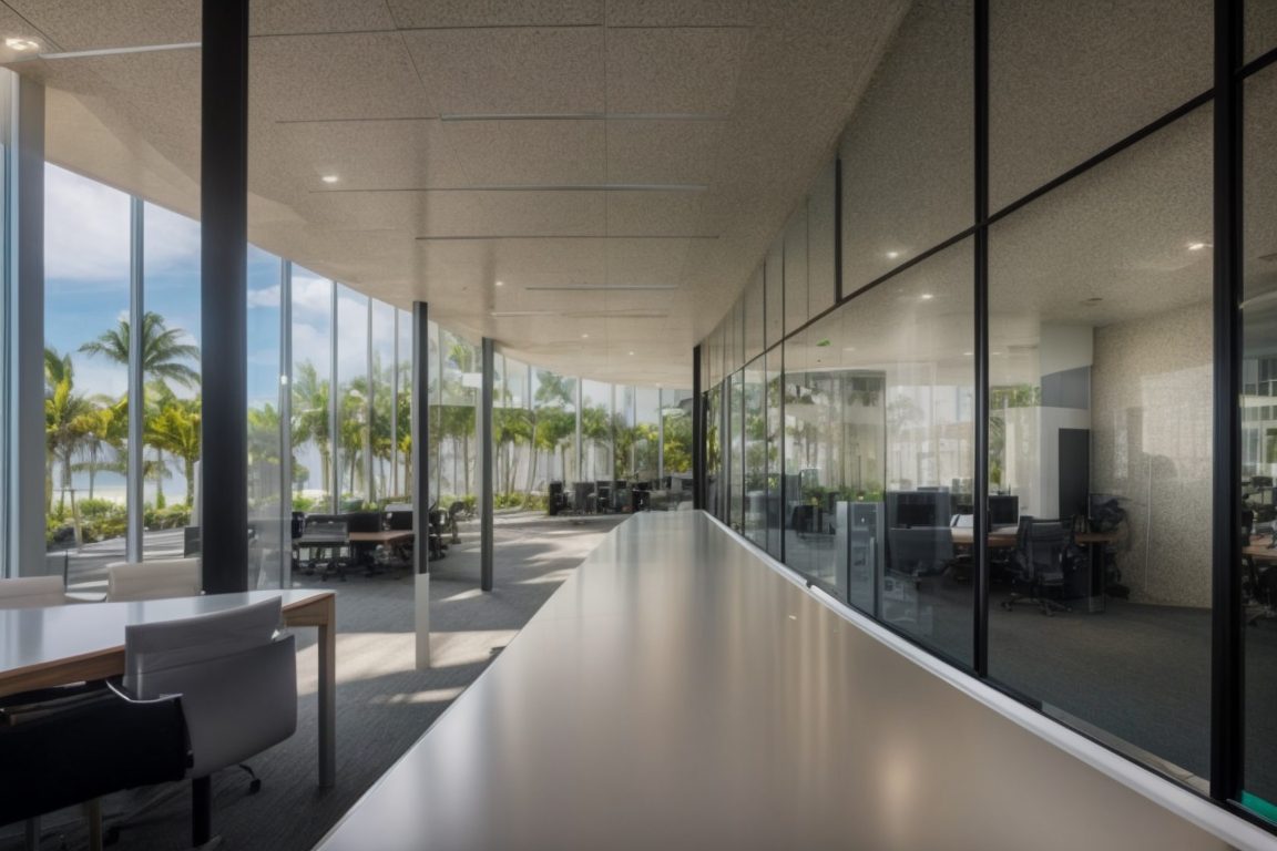 Miami office with decorative opaque window films reducing glare