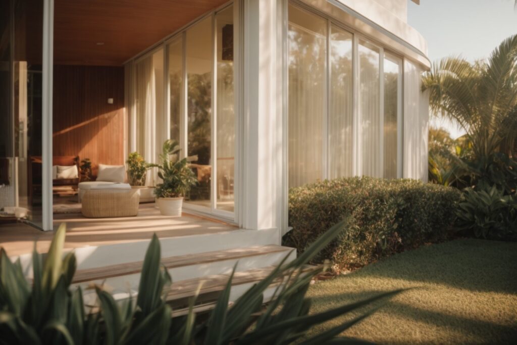 Miami home exterior with window film reflecting sun