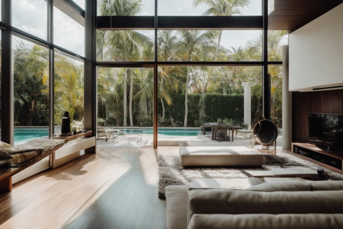 Miami home interior with large windows using thermal window film