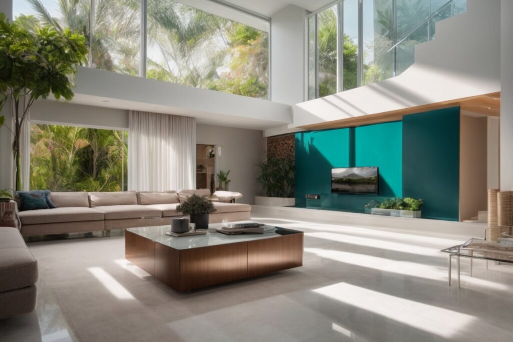 Miami home living room with UV-blocking window film, reduced glare and cooler interior