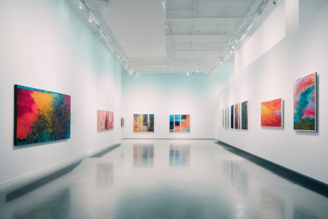Miami art gallery with UV protective window films and vibrant artworks