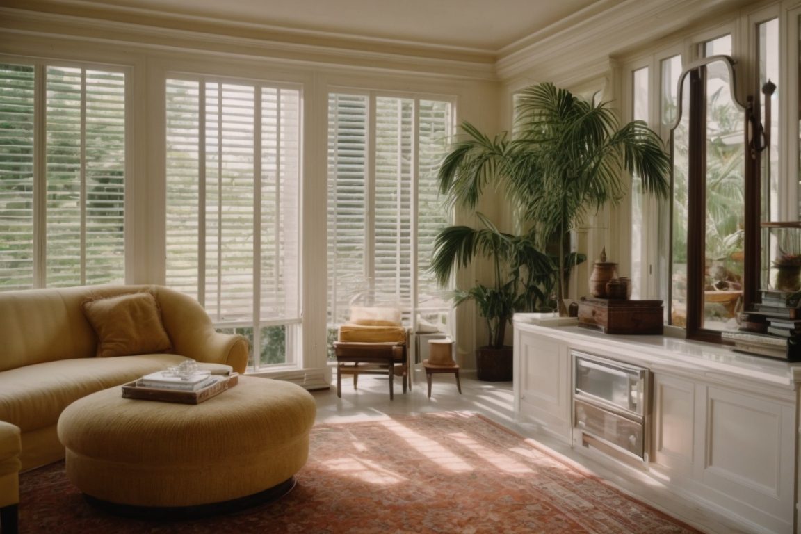 Historic Miami home interior with visible Low-E window films
